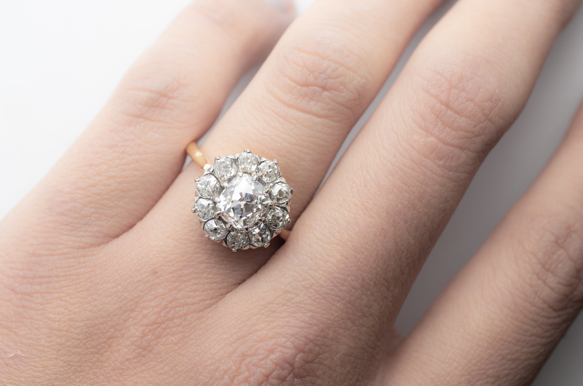 2.3CTW VINTAGE OLD MINE CUT HALO RING - SinCityFinds Jewelry