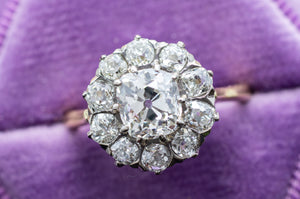 2.3CTW VINTAGE OLD MINE CUT HALO RING - SinCityFinds Jewelry