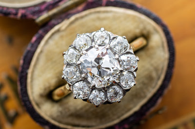 2.3CTW VINTAGE OLD MINE CUT HALO RING - SinCityFinds Jewelry