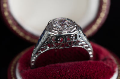 ART DECO OLD EUROPEAN CUT SOLITARE WITH ACCENTS - SinCityFinds Jewelry