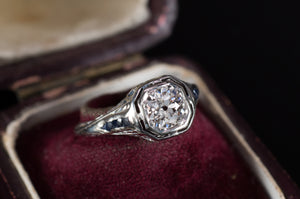 ART DECO OLD EUROPEAN CUT SOLITARE WITH ACCENTS - SinCityFinds Jewelry