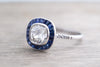 OLD MINE CUSHION CUT DIAMOND AND SAPPHIRE TARGET RING - SinCityFinds Jewelry