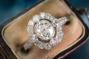 1.75CTW OLD MINE CUT DIAMOND HALO RING - SinCityFinds Jewelry