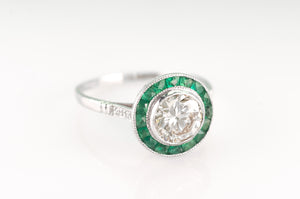 1.05CT CENTER DIAMOND AND EMERALD ART DECO STYLE RING - SinCityFinds Jewelry