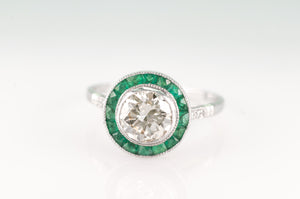 1.05CT CENTER DIAMOND AND EMERALD ART DECO STYLE RING - SinCityFinds Jewelry