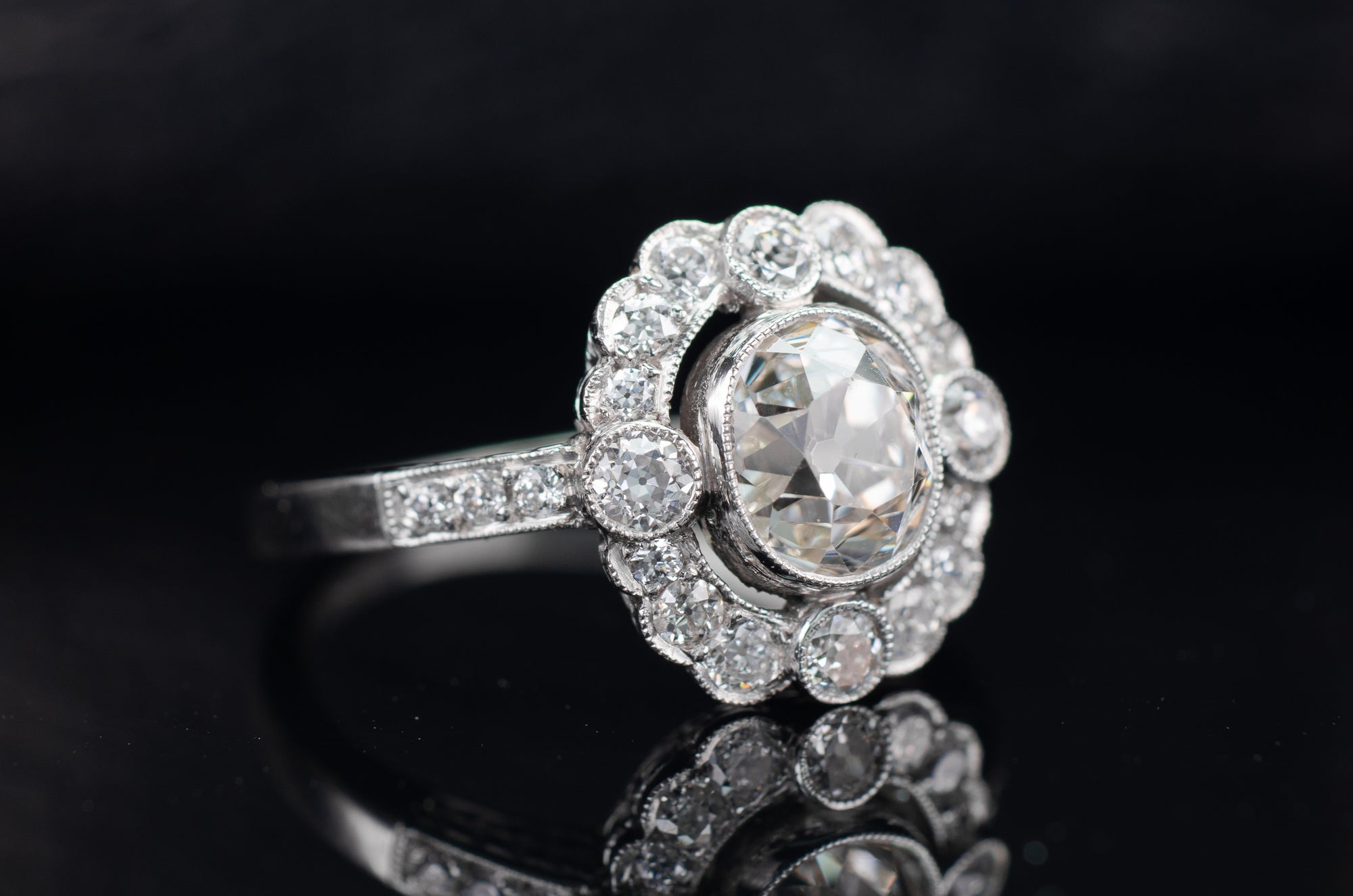 1.75CTW OLD MINE CUT DIAMOND HALO RING - SinCityFinds Jewelry