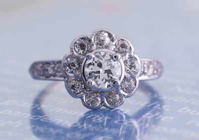 EDWARDIAN OLD EUROPEAN CUT DIAMOND DAISY RING - SinCityFinds Jewelry