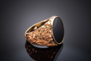 ONYX PANEL SIGNET RING IN 18K GOLD - SinCityFinds Jewelry