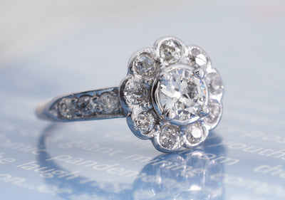EDWARDIAN OLD EUROPEAN CUT DIAMOND DAISY RING - SinCityFinds Jewelry