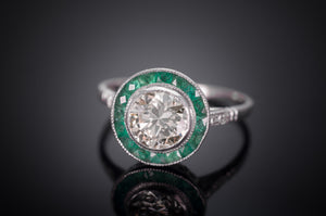 1.05CT CENTER DIAMOND AND EMERALD ART DECO STYLE RING - SinCityFinds Jewelry