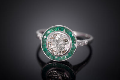 1.05CT CENTER DIAMOND AND EMERALD ART DECO STYLE RING - SinCityFinds Jewelry