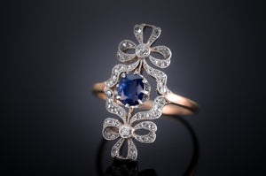 ANTIQUE SAPPHIRE AND DIAMOND DOUBLE BOW RING - SinCityFinds Jewelry