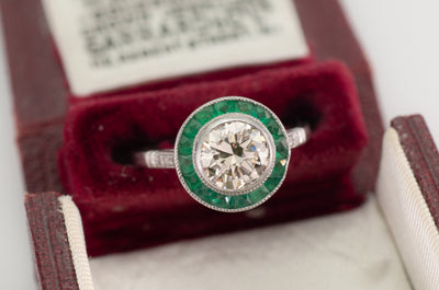 1.05CT CENTER DIAMOND AND EMERALD ART DECO STYLE RING - SinCityFinds Jewelry