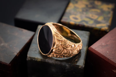 ONYX PANEL SIGNET RING IN 18K GOLD - SinCityFinds Jewelry