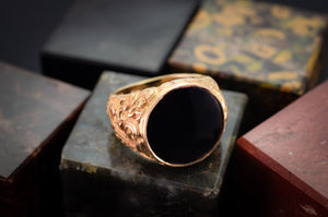 ONYX PANEL SIGNET RING IN 18K GOLD - SinCityFinds Jewelry