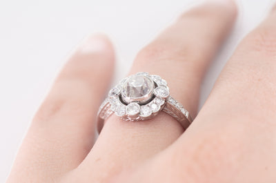 1.75CTW OLD MINE CUT DIAMOND HALO RING - SinCityFinds Jewelry