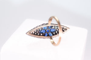 SAPPHIRE AND ROSE CUT DIAMOND NAVETTE RING - SinCityFinds Jewelry