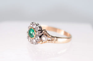 EMERALD AND OLD MINE CUT HALO RING - SinCityFinds Jewelry