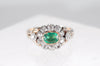 EMERALD AND OLD MINE CUT HALO RING - SinCityFinds Jewelry