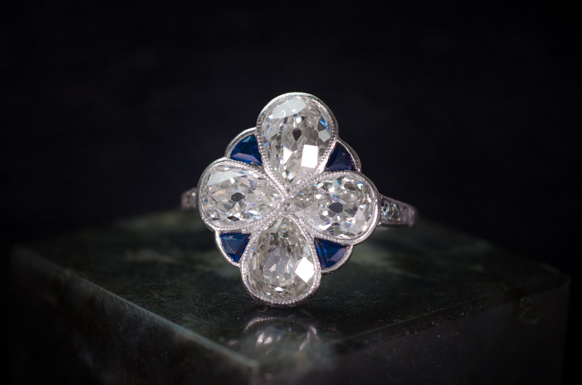 2.70CTW ANTIQUE PEAR CUT QUATREFOIL RING - SinCityFinds Jewelry