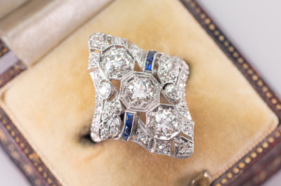 ART DECO DIAMOND AND SAPPHIRE NAVETTE RING - SinCityFinds Jewelry