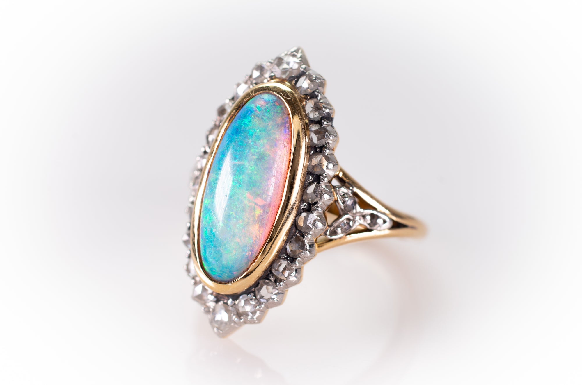 OPAL AND ROSE CUT HALO RING - SinCityFinds Jewelry