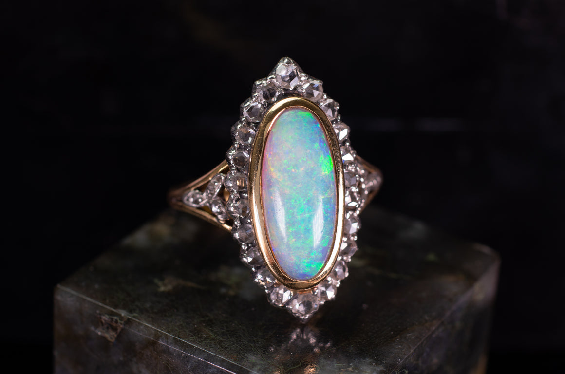 OPAL AND ROSE CUT HALO RING - SinCityFinds Jewelry