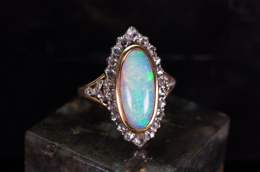 OPAL AND ROSE CUT HALO RING - SinCityFinds Jewelry