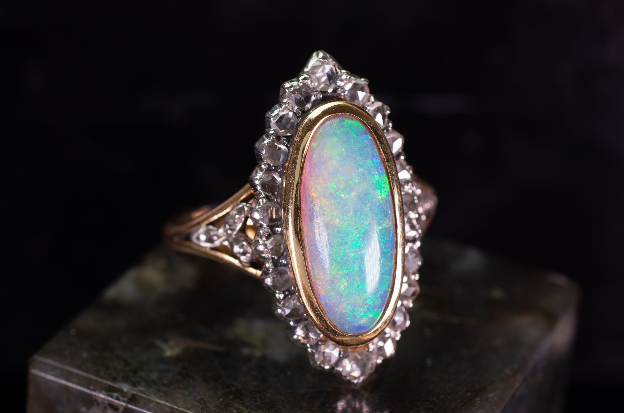 OPAL AND ROSE CUT HALO RING - SinCityFinds Jewelry