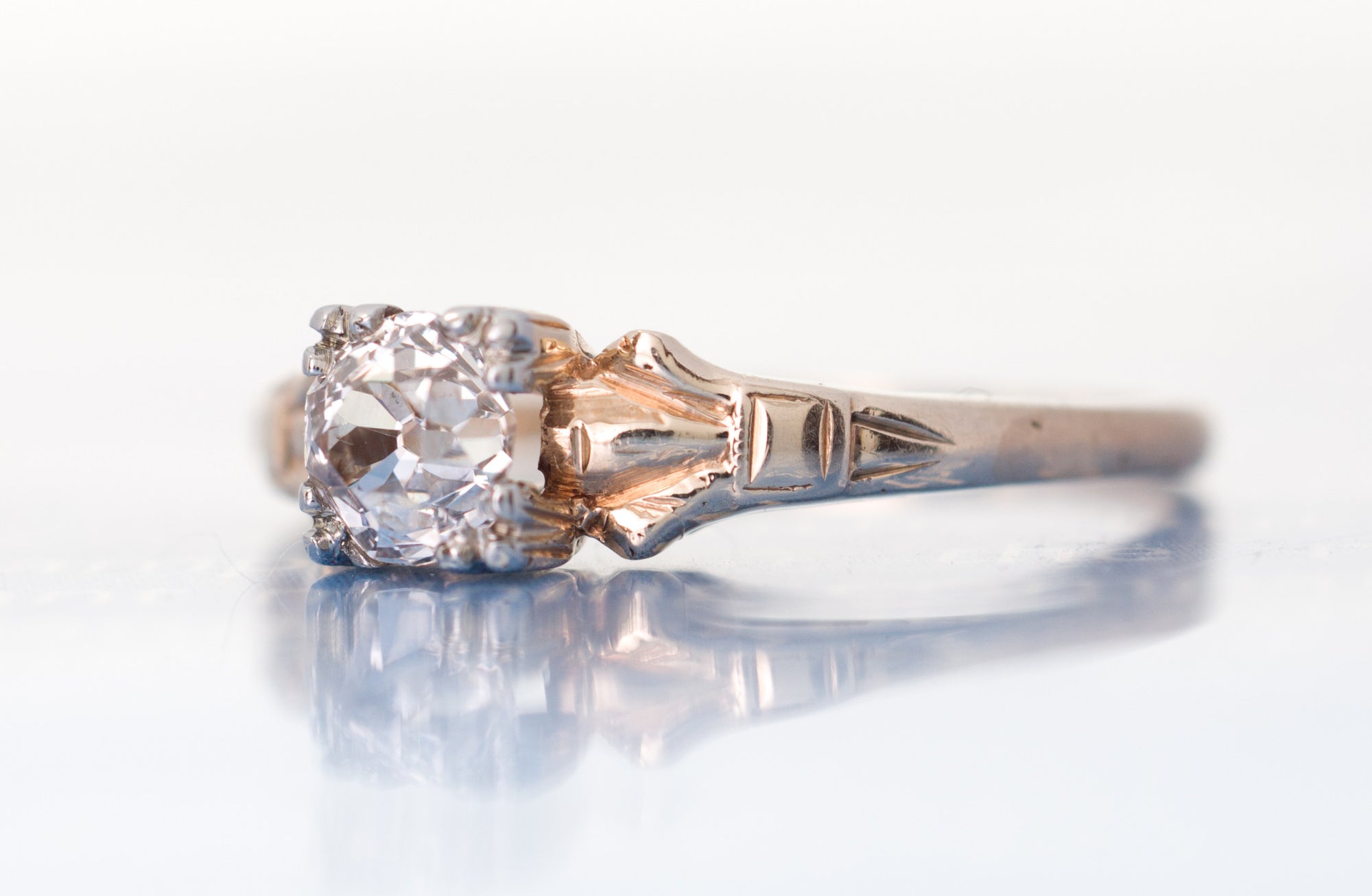OLD MINE CUT DIAMOND SOLITAIRE ENGAGEMENT RING - SinCityFinds Jewelry