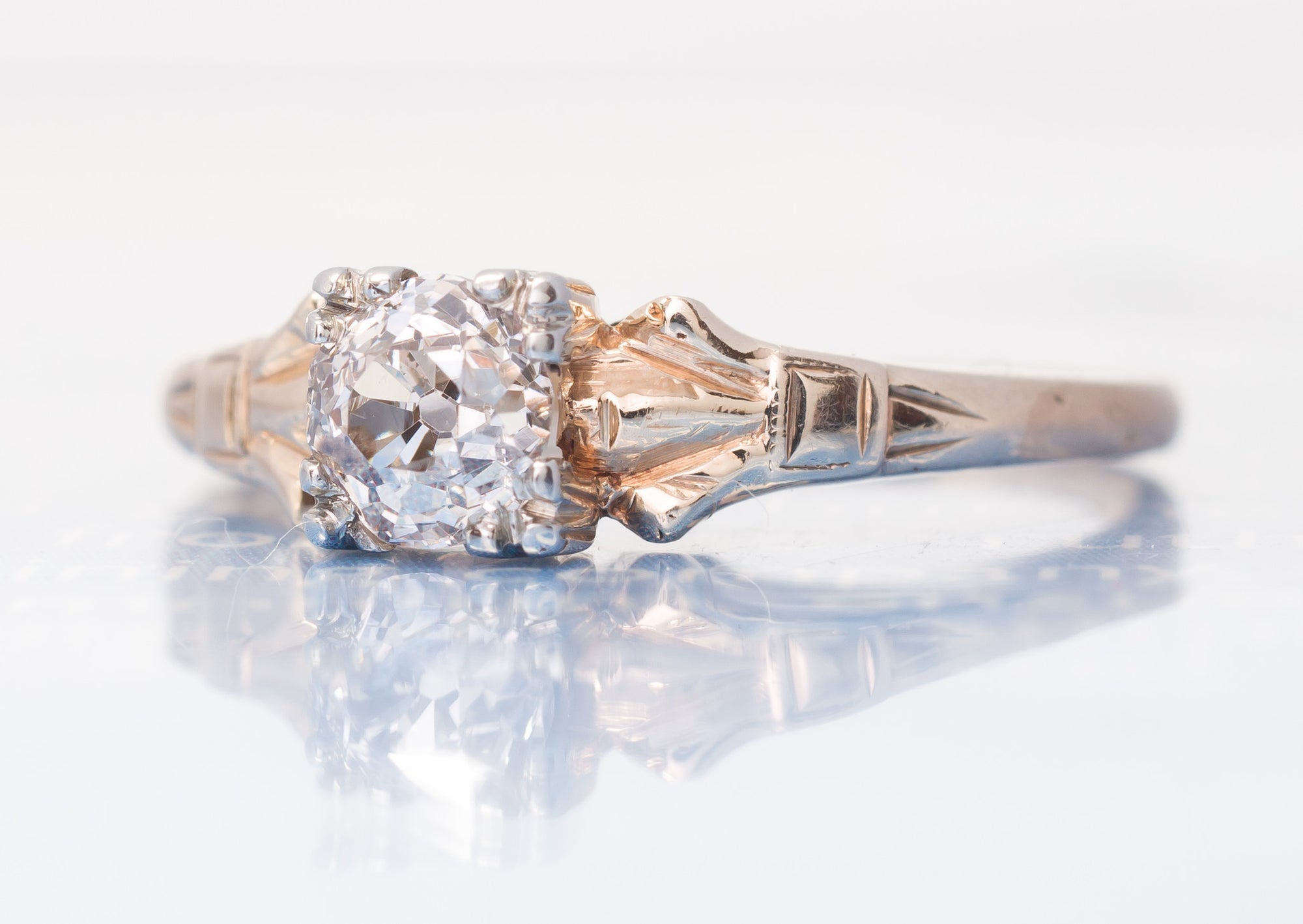 OLD MINE CUT DIAMOND SOLITAIRE ENGAGEMENT RING - SinCityFinds Jewelry