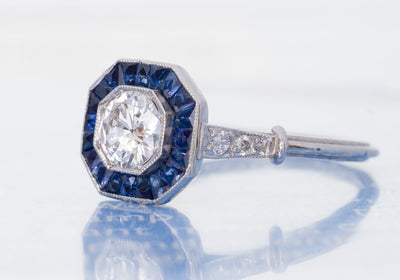FRENCH CUT SAPPHIRE AND TRANSITIONAL DIAMOND TARGET RING - SinCityFinds Jewelry