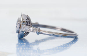 FRENCH CUT SAPPHIRE AND TRANSITIONAL DIAMOND TARGET RING - SinCityFinds Jewelry