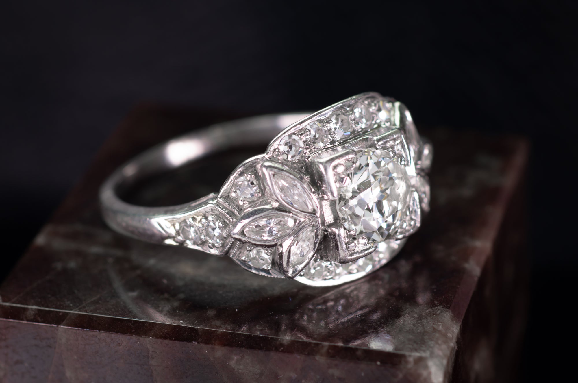 1.71CTW  OLD EUROPEAN AND MARQUIS CUT RING - SinCityFinds Jewelry
