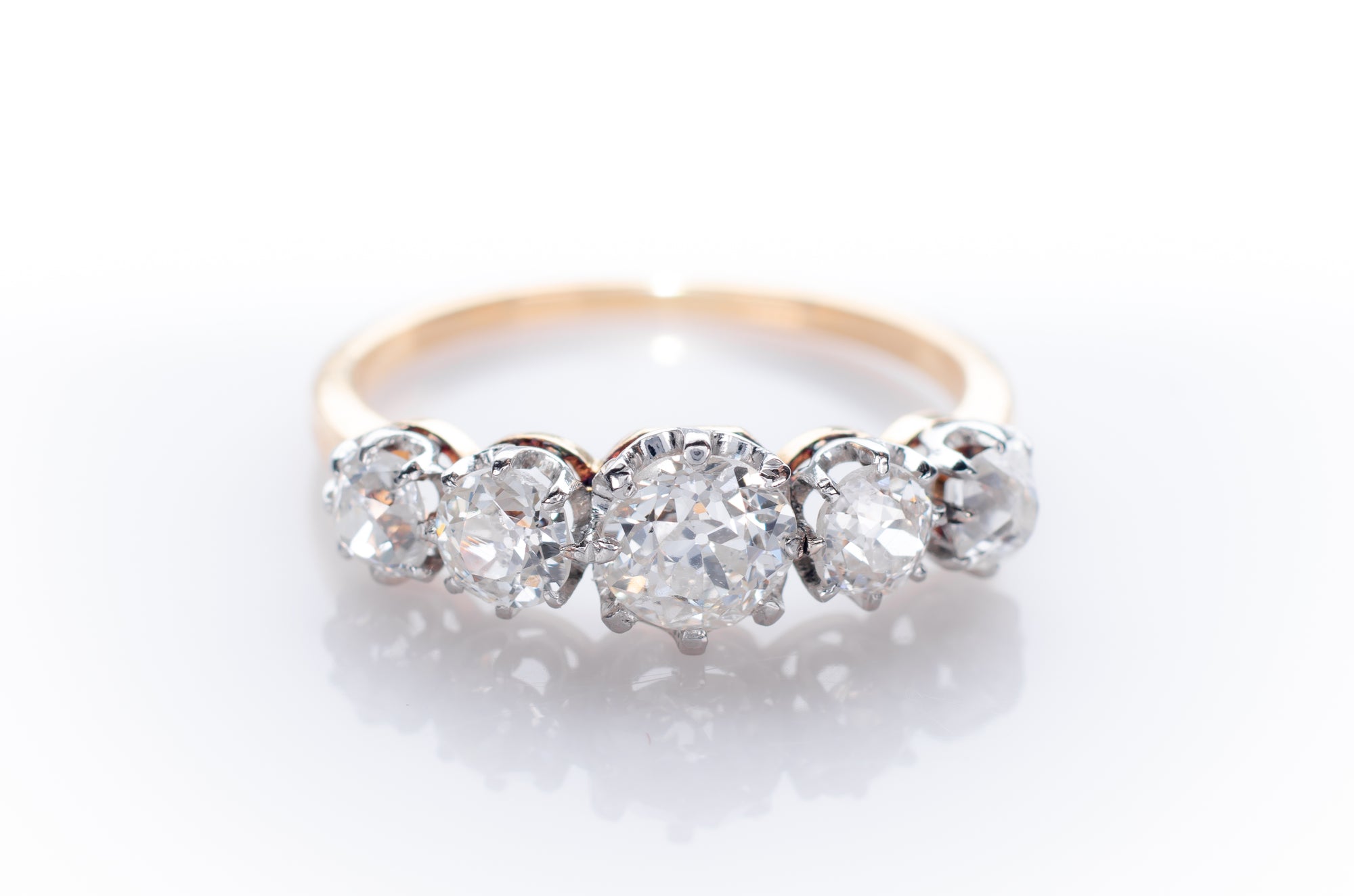 1.43CTW HALF HOOP FIVE STONE OLD CUT DIAMOND BAND - SinCityFinds Jewelry