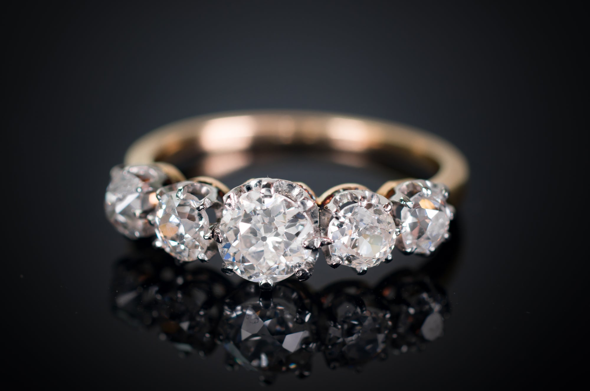 1.43CTW HALF HOOP FIVE STONE OLD CUT DIAMOND BAND - SinCityFinds Jewelry