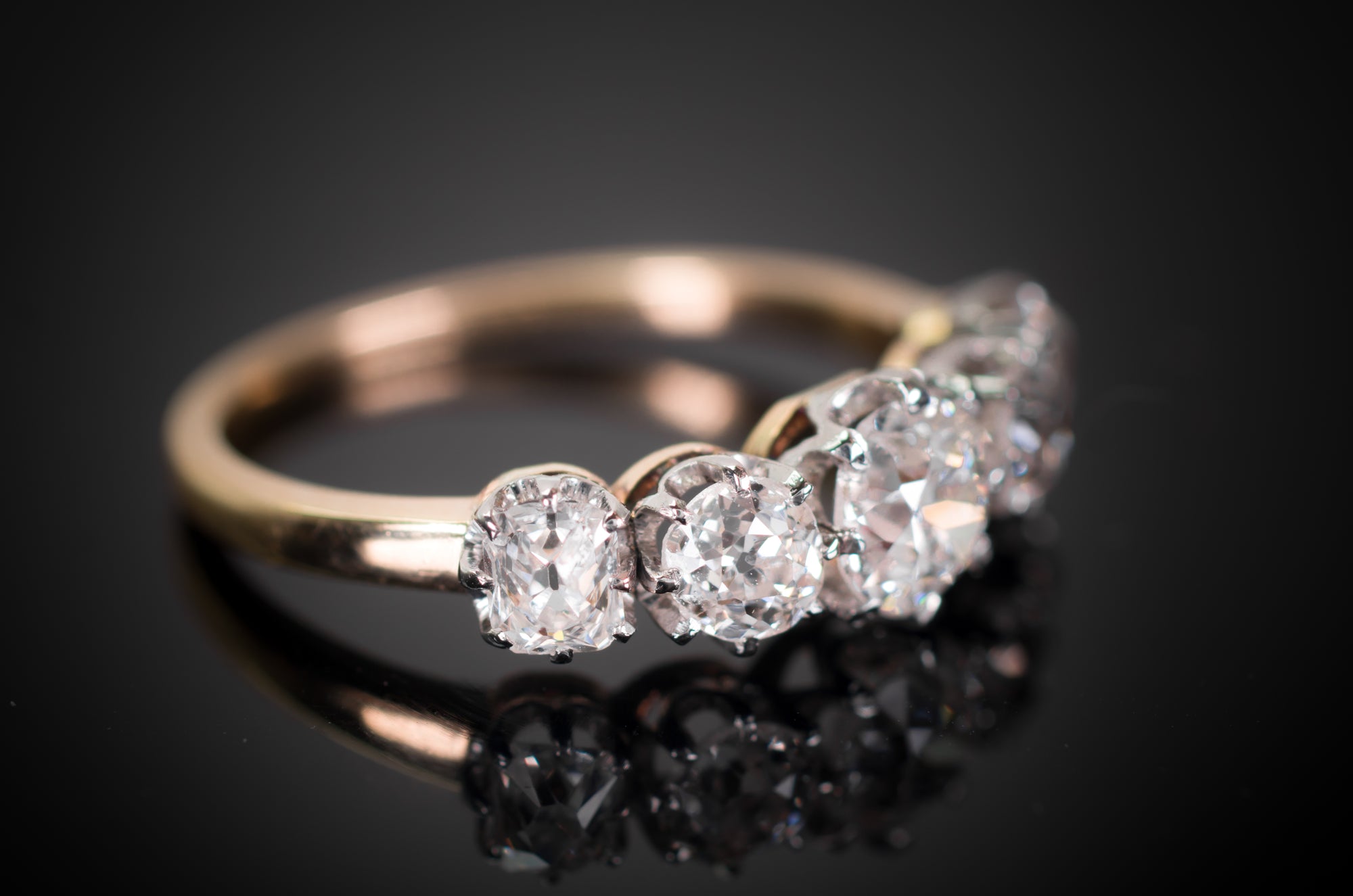 1.43CTW HALF HOOP FIVE STONE OLD CUT DIAMOND BAND - SinCityFinds Jewelry