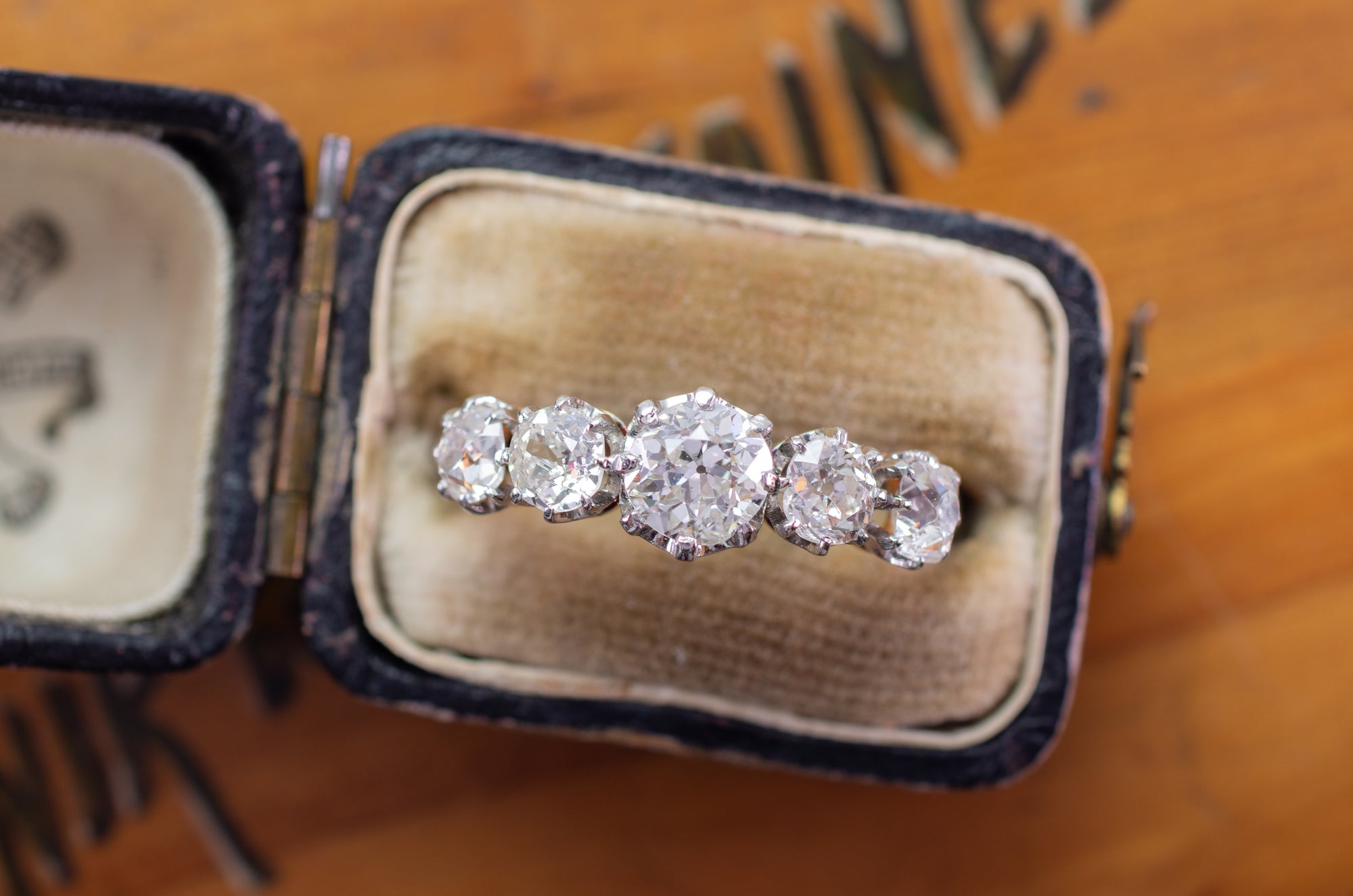 1.43CTW HALF HOOP FIVE STONE OLD CUT DIAMOND BAND - SinCityFinds Jewelry