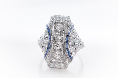 1.64CTW OLD EUROPEAN CUT DIAMOND AND SAPPHIRE DINNER RING - SinCityFinds Jewelry