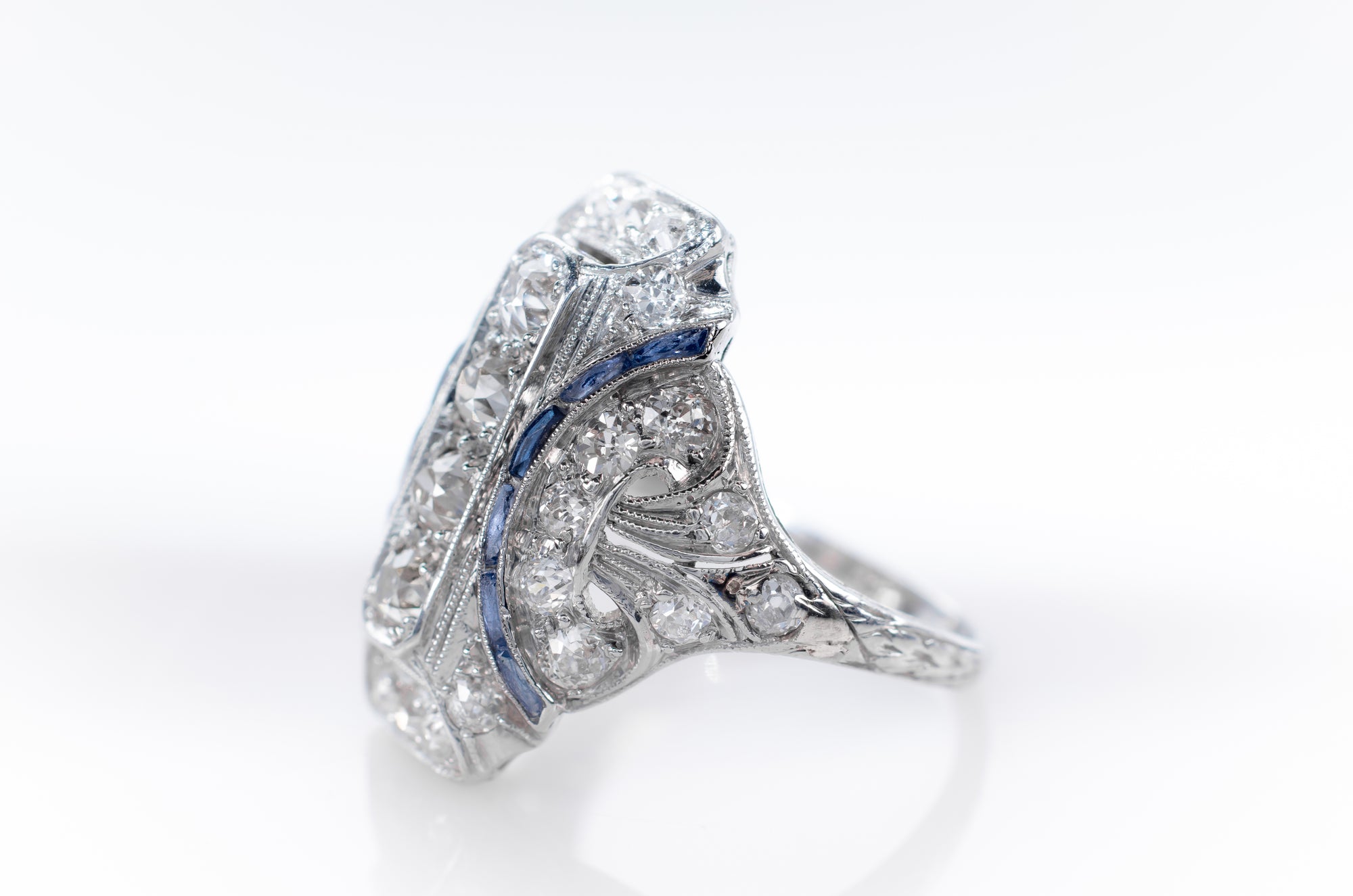1.64CTW OLD EUROPEAN CUT DIAMOND AND SAPPHIRE DINNER RING - SinCityFinds Jewelry