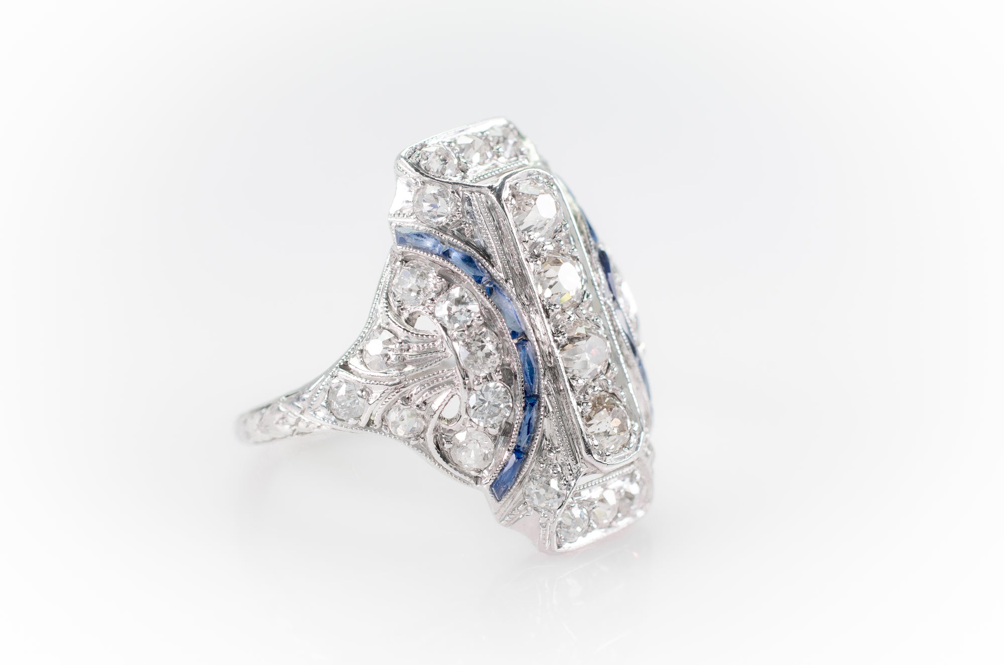 1.64CTW OLD EUROPEAN CUT DIAMOND AND SAPPHIRE DINNER RING - SinCityFinds Jewelry