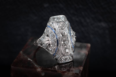1.64CTW OLD EUROPEAN CUT DIAMOND AND SAPPHIRE DINNER RING - SinCityFinds Jewelry