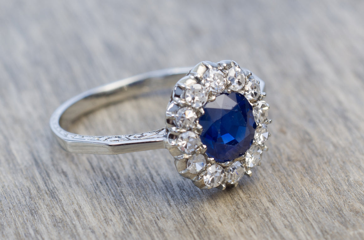 EDWARDIAN SAPPHIRE AND DIAMOND ENGAGEMENT RING - SinCityFinds Jewelry