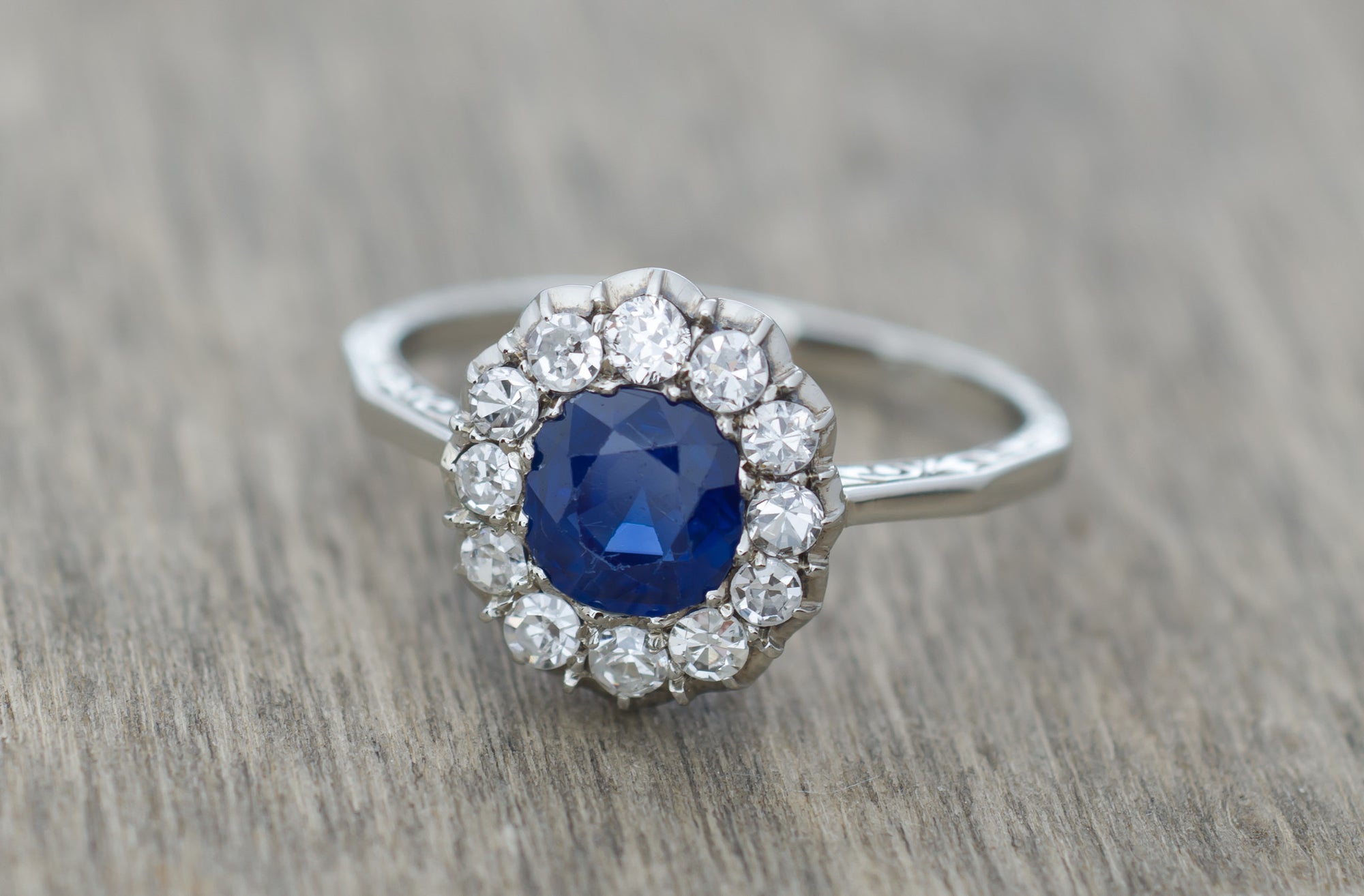 EDWARDIAN SAPPHIRE AND DIAMOND ENGAGEMENT RING - SinCityFinds Jewelry