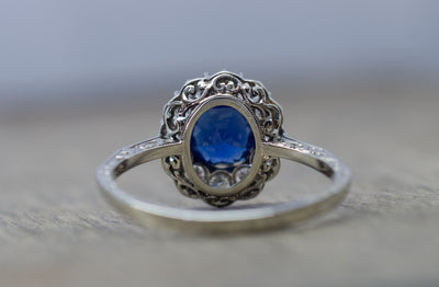 EDWARDIAN SAPPHIRE AND DIAMOND ENGAGEMENT RING - SinCityFinds Jewelry