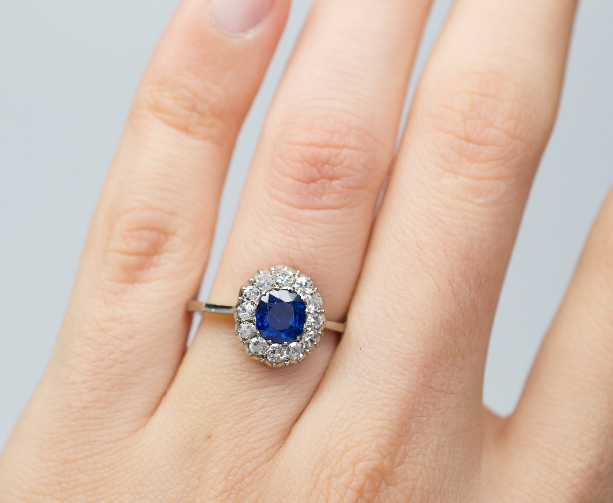 EDWARDIAN SAPPHIRE AND DIAMOND ENGAGEMENT RING - SinCityFinds Jewelry