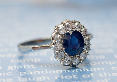 EDWARDIAN SAPPHIRE AND DIAMOND ENGAGEMENT RING - SinCityFinds Jewelry