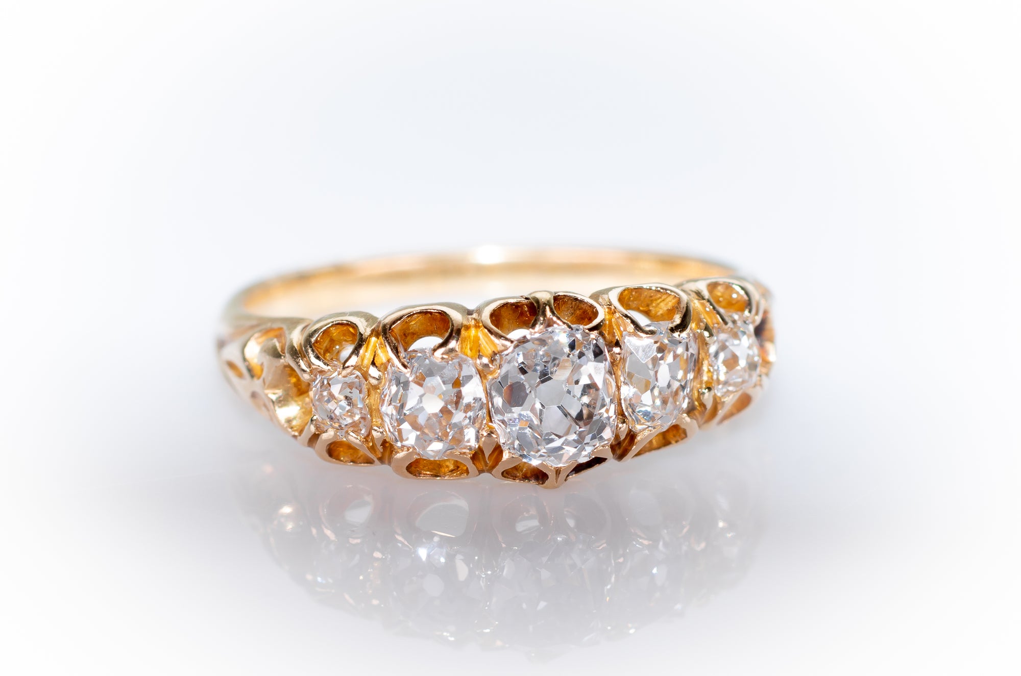 1.10CTW OLD MINE CUT DIAMOND FIVE STONE HALF HOOP BAND RING