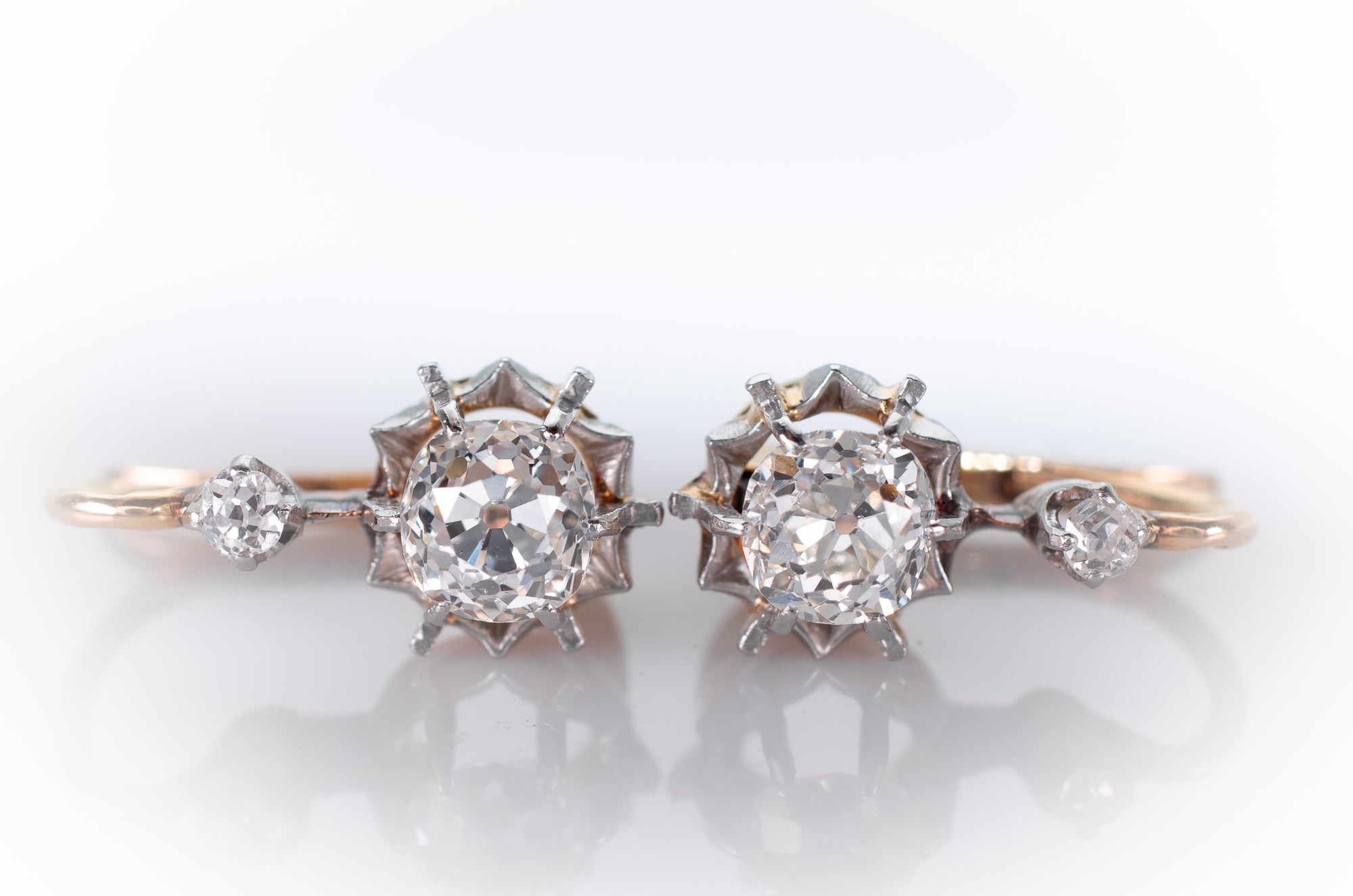 1.28CTW DORMEUSES FRENCH MINE CUT DIAMOND EARRINGS