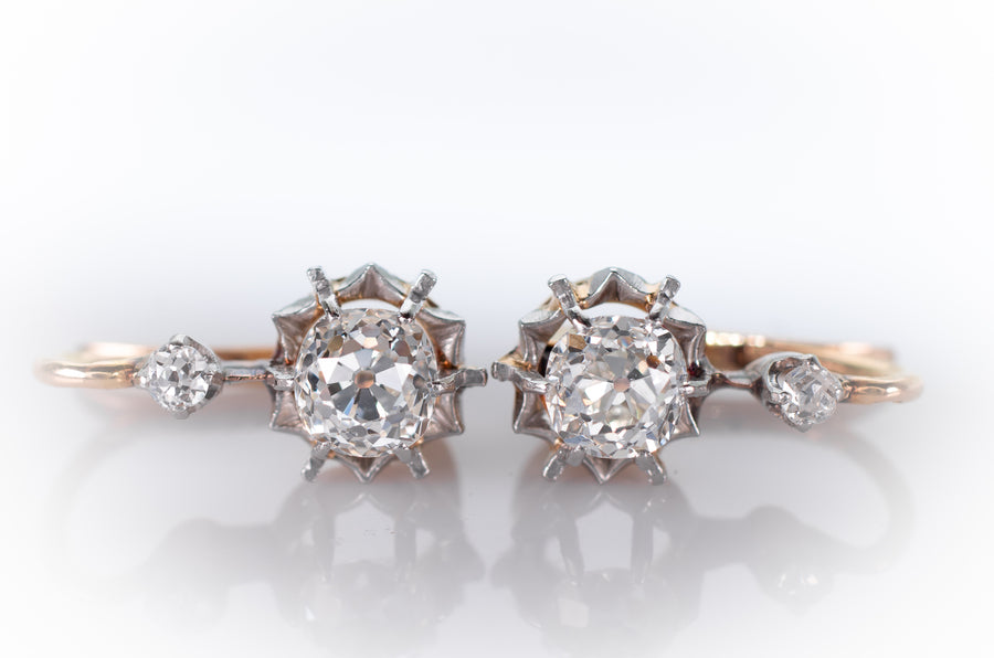 1.28CTW DORMEUSES FRENCH MINE CUT DIAMOND EARRINGS